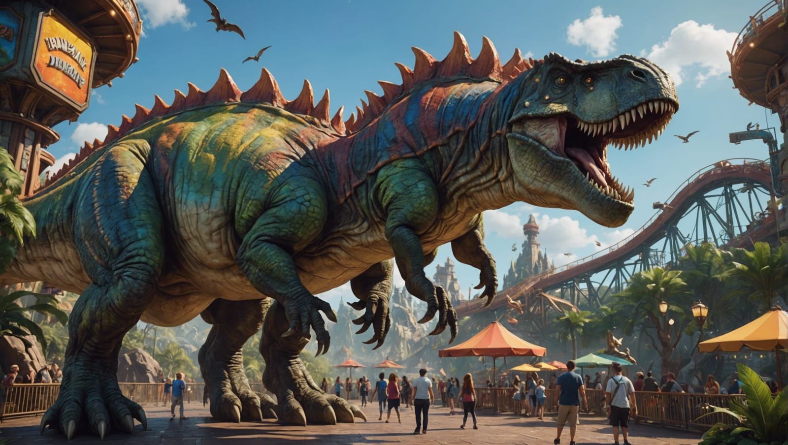 Hyperrealistic Dinosaur Amusement Park Concept Art