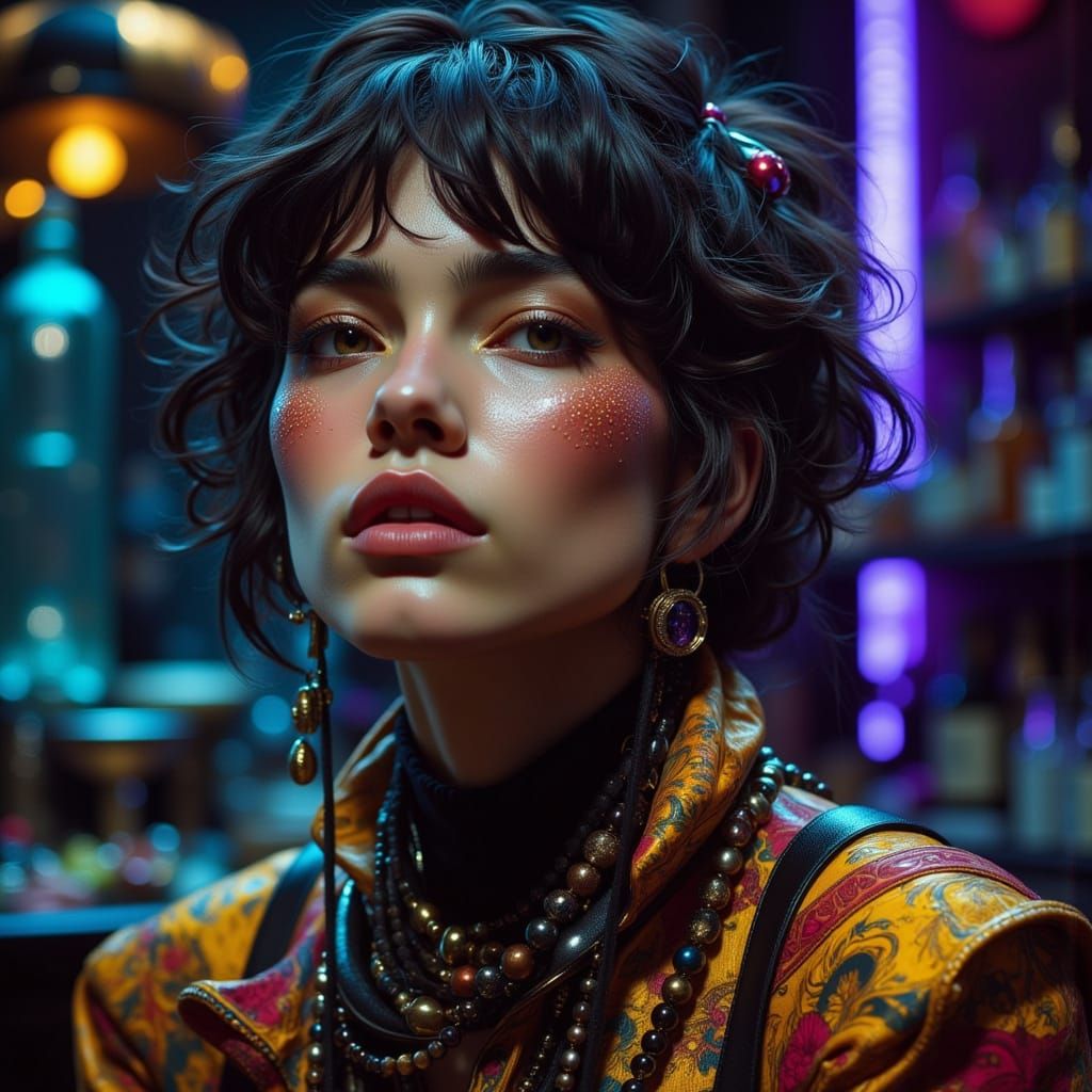 Expressive Singer in Abstract Cosmonaut Style