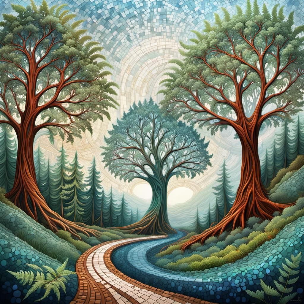 Fractal Fern in Mosaic Forest: Detailed Matte Painting