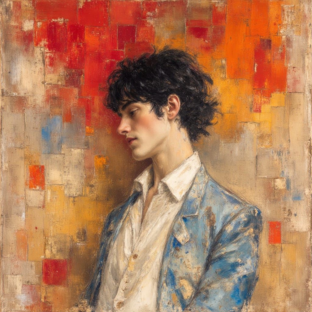 Post-Impressionist Poet in Velvet Painting Style