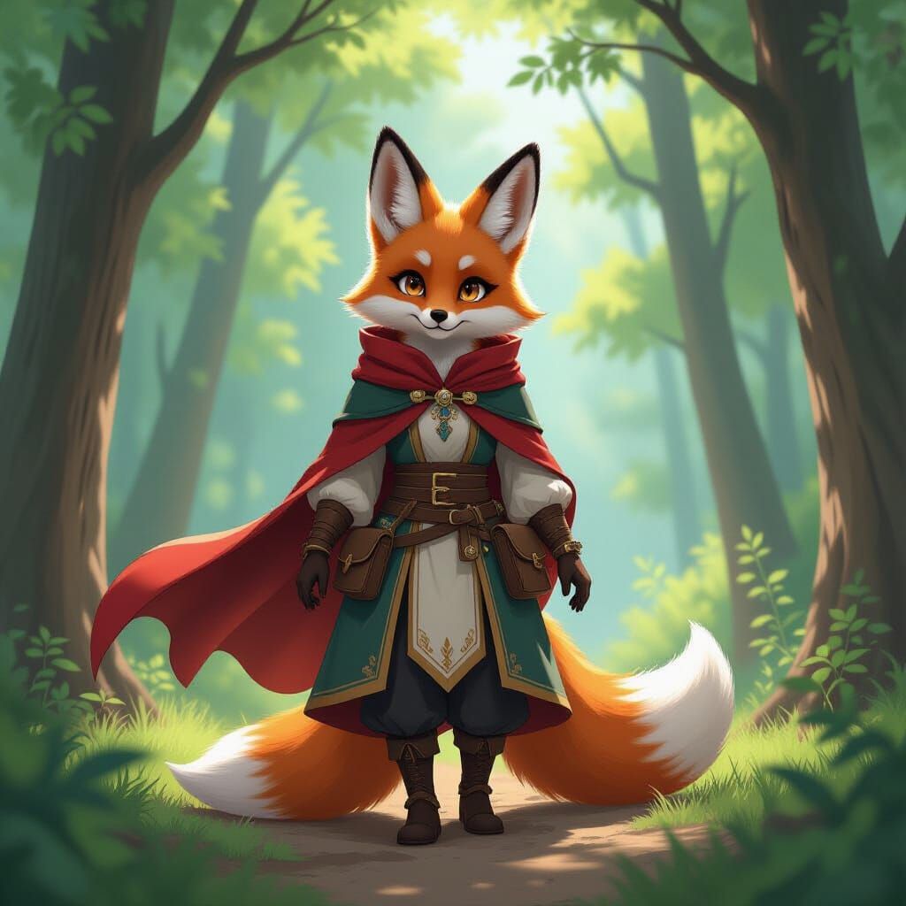 Anthro Fox Adventurer in Forest Clearing