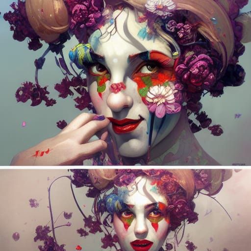Clown Woman Portrait in Art Nouveau Style