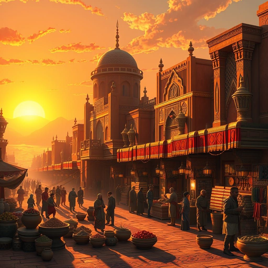 Bustling Desert Marketplace with Exotic Goods
