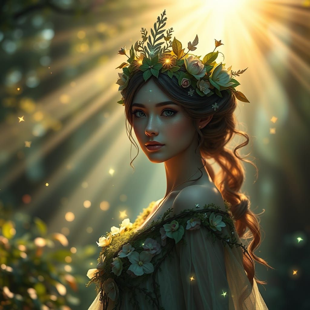 Majestic Fae Forest Queen in Enchanted Woodland