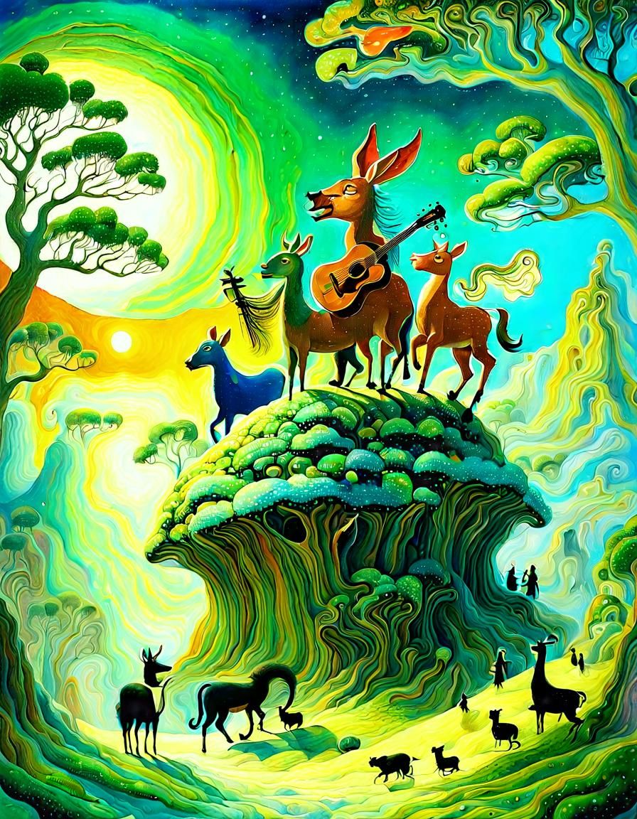 Musicians of Bremen: Whimsical Impressionist Gouache Paintin...