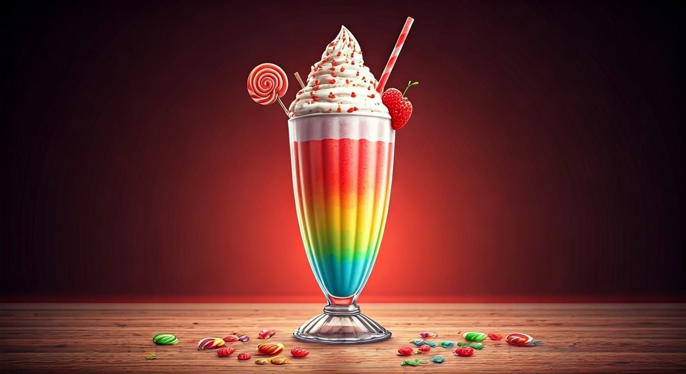 Colorful Rainbow Milkshake in Candy Art Style