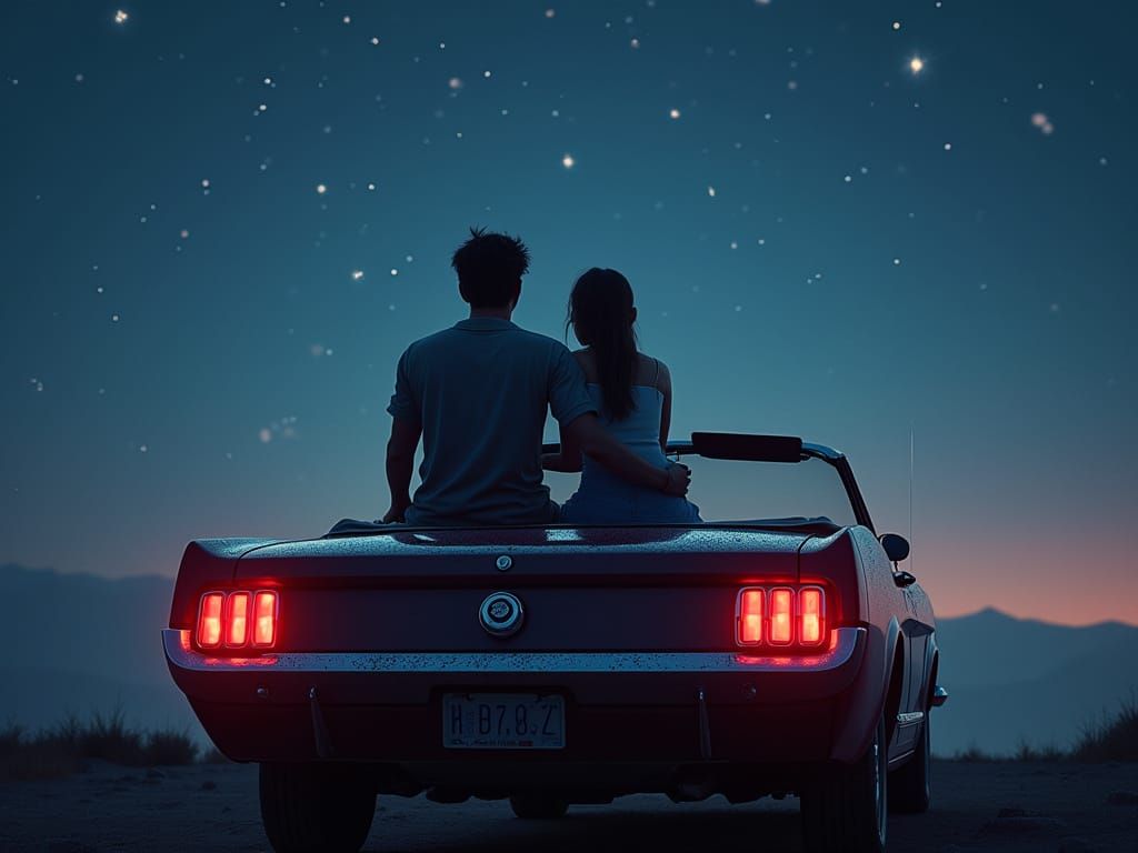 Couple Gazing at Stars in Deep Color Matte Painting