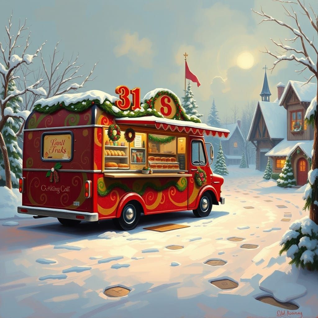 Vintage Christmas Food Truck in Whimsical Winter Wonderland