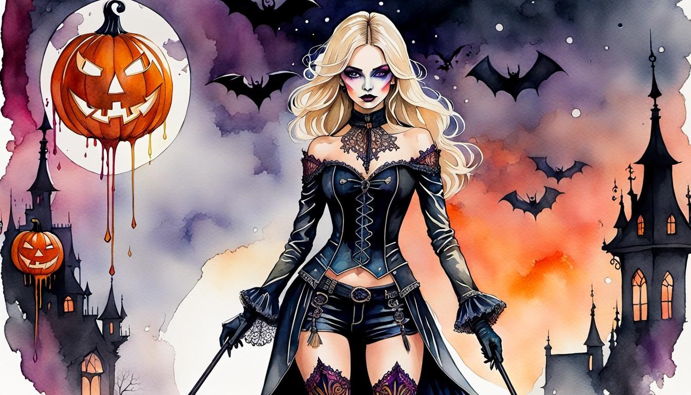 Blonde Girl Portrait in Dripping Watercolor Sketch