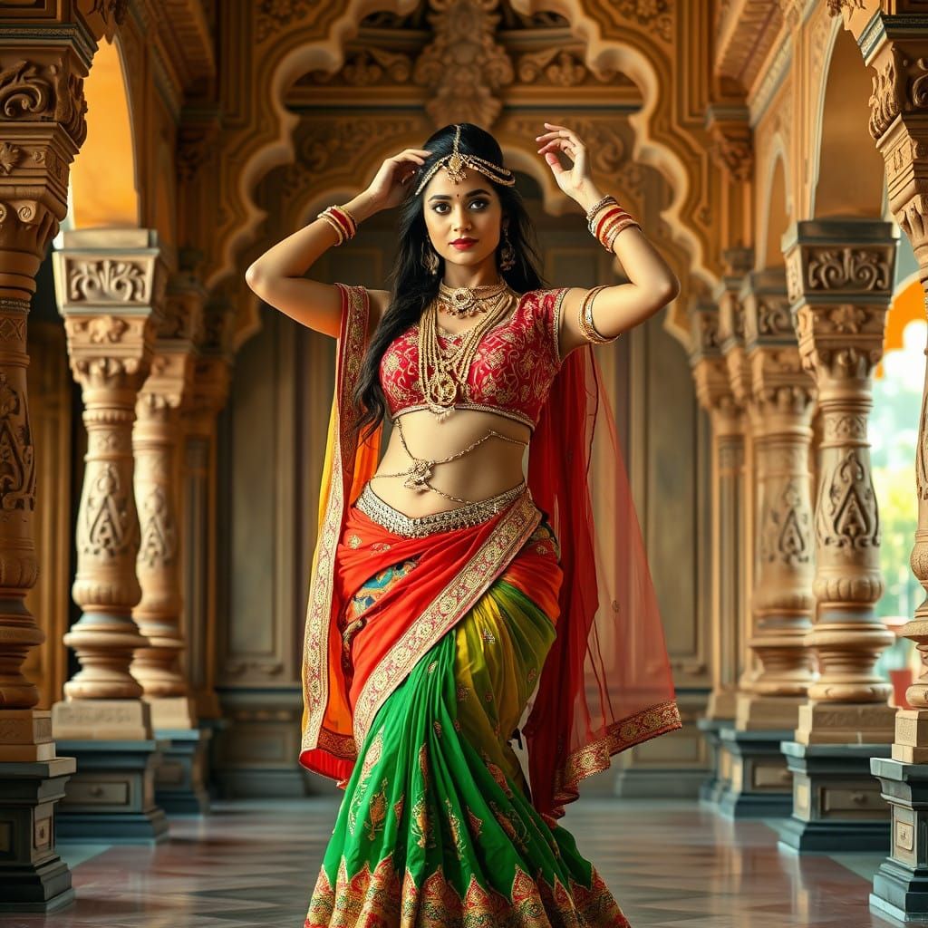 Exotic Indian Belly Dancer in Opulent Palace Setting