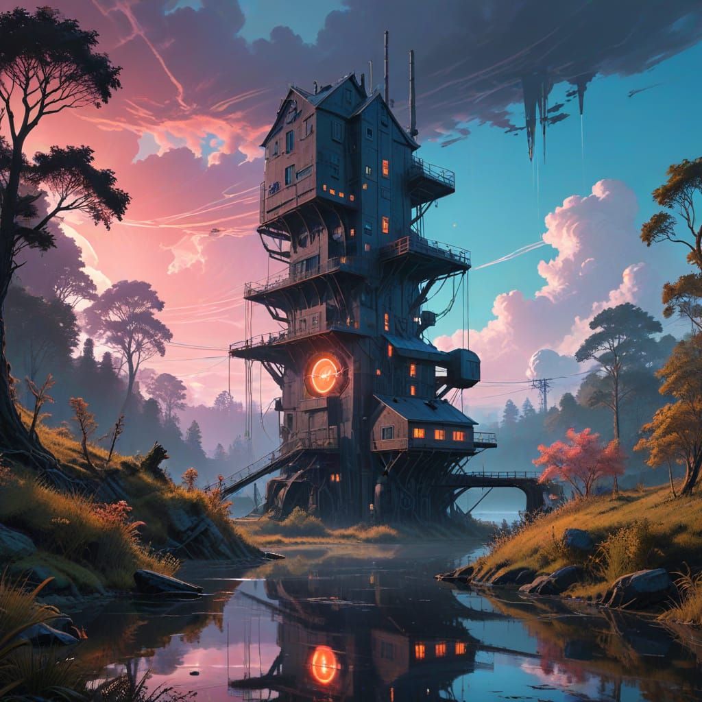 Ethereal Floating Metropolis with Vibrant Greenery and Shimm...