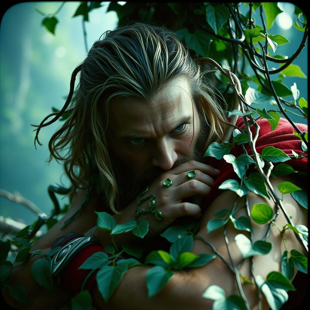 Thor Bound by Poison Ivy's Vines in Epic Cinematic Style