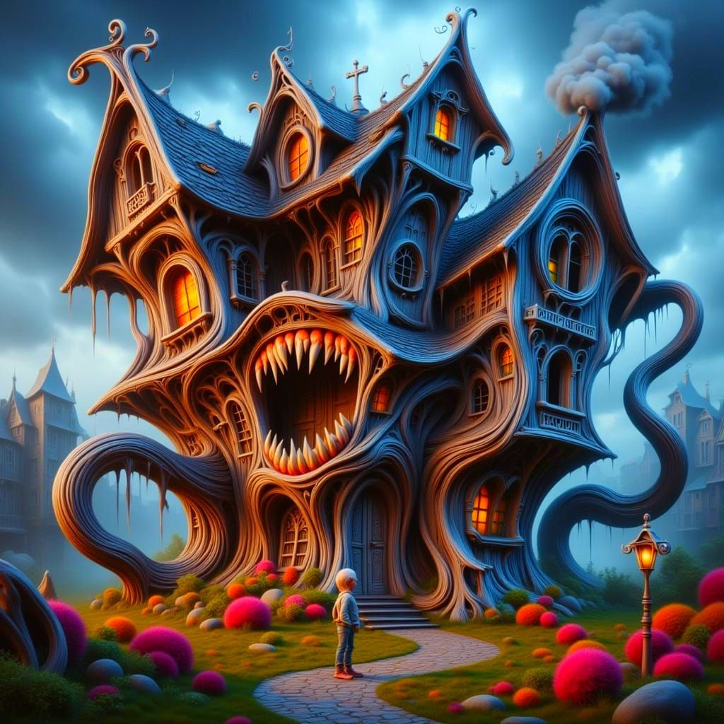 Surreal Mysterious House with an Evil Grin