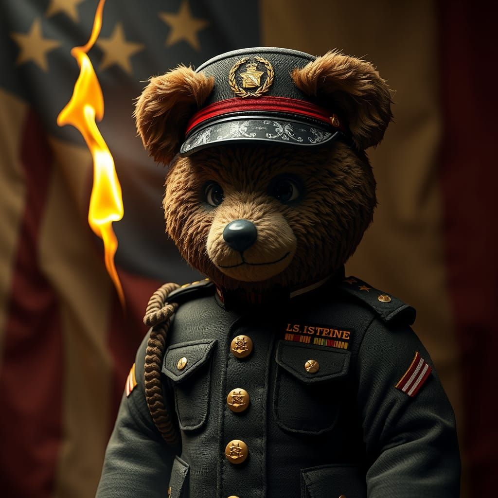 Teddy Bear Marine Officer in Hyperrealistic Digital Art