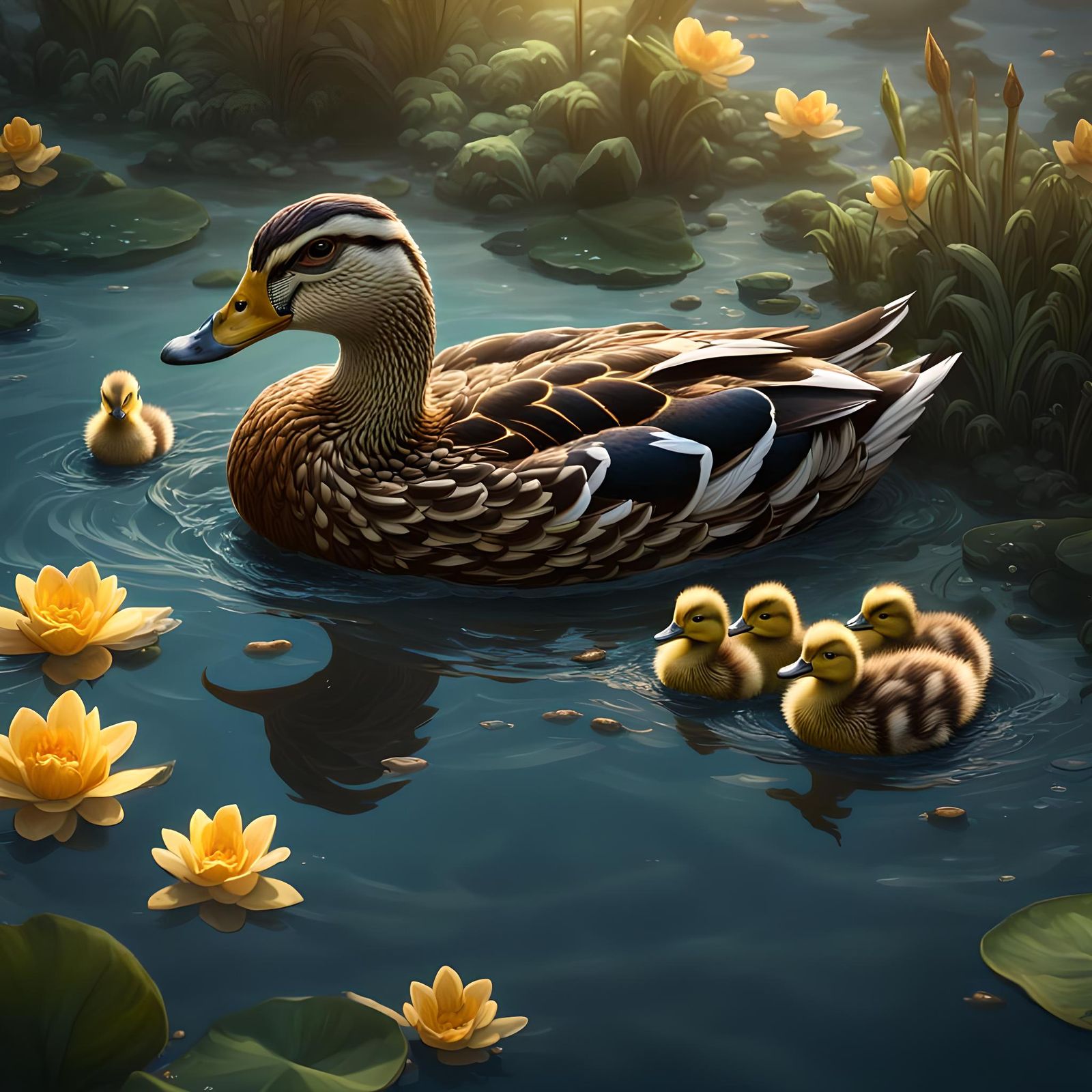 Mother Duck and Chicks: Fantasy Concept Art