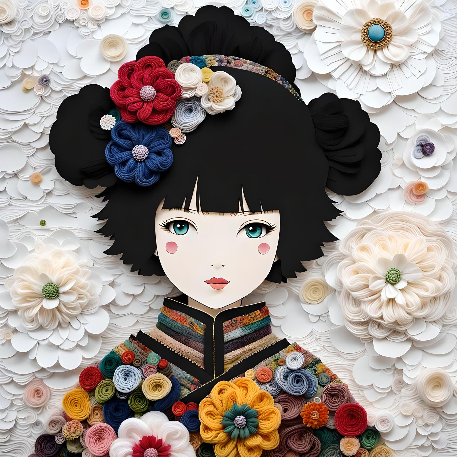 Recycled Paper Princess in Naive Art Style