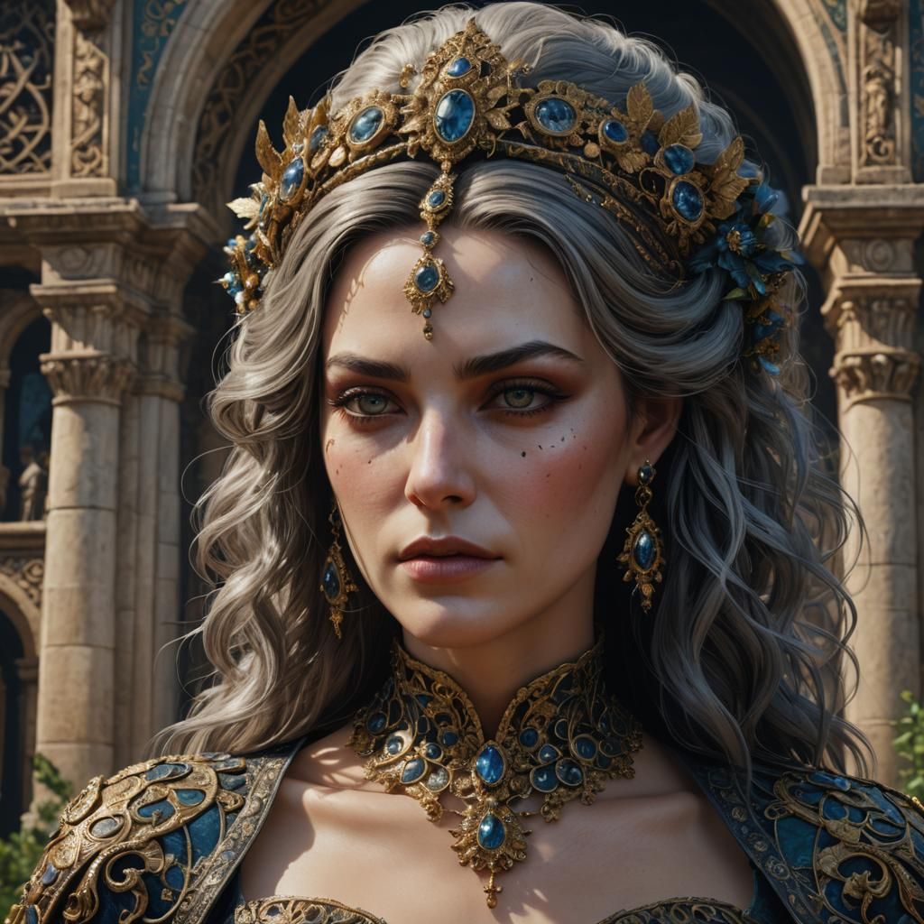 Young Countess in Palace Garden, Detailed Matte Painting