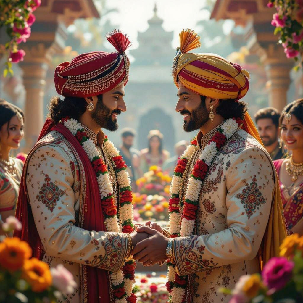 Indian Wedding Ceremony in a Sunlit Temple