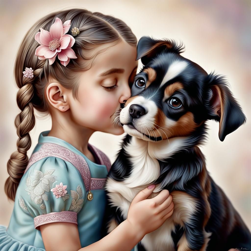 Girl and Puppy Kissing: Adorable Moment