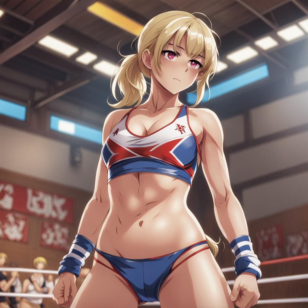 Anime Style Blonde Woman in Wrestling Outfit