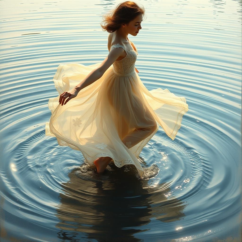 Serene Lake Goddess in Whimsical Dance