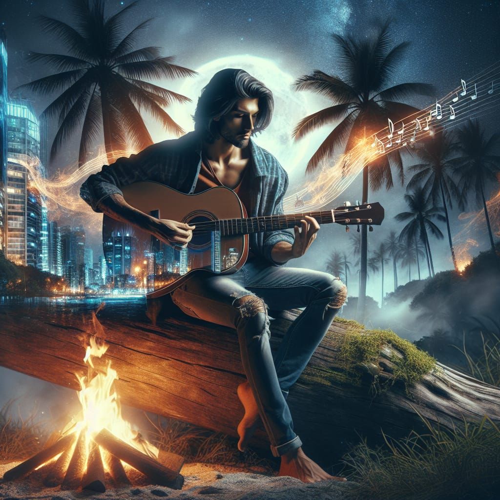 Ethereal Fantasy: Double Exposure Guitar Serenade