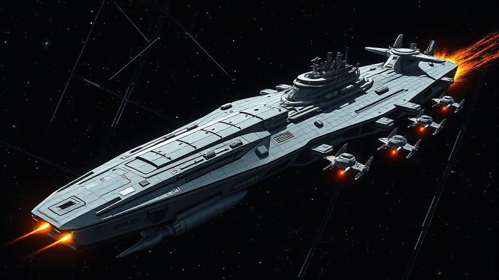 Ominous Solar Defender Space Carrier in Dystopian Style