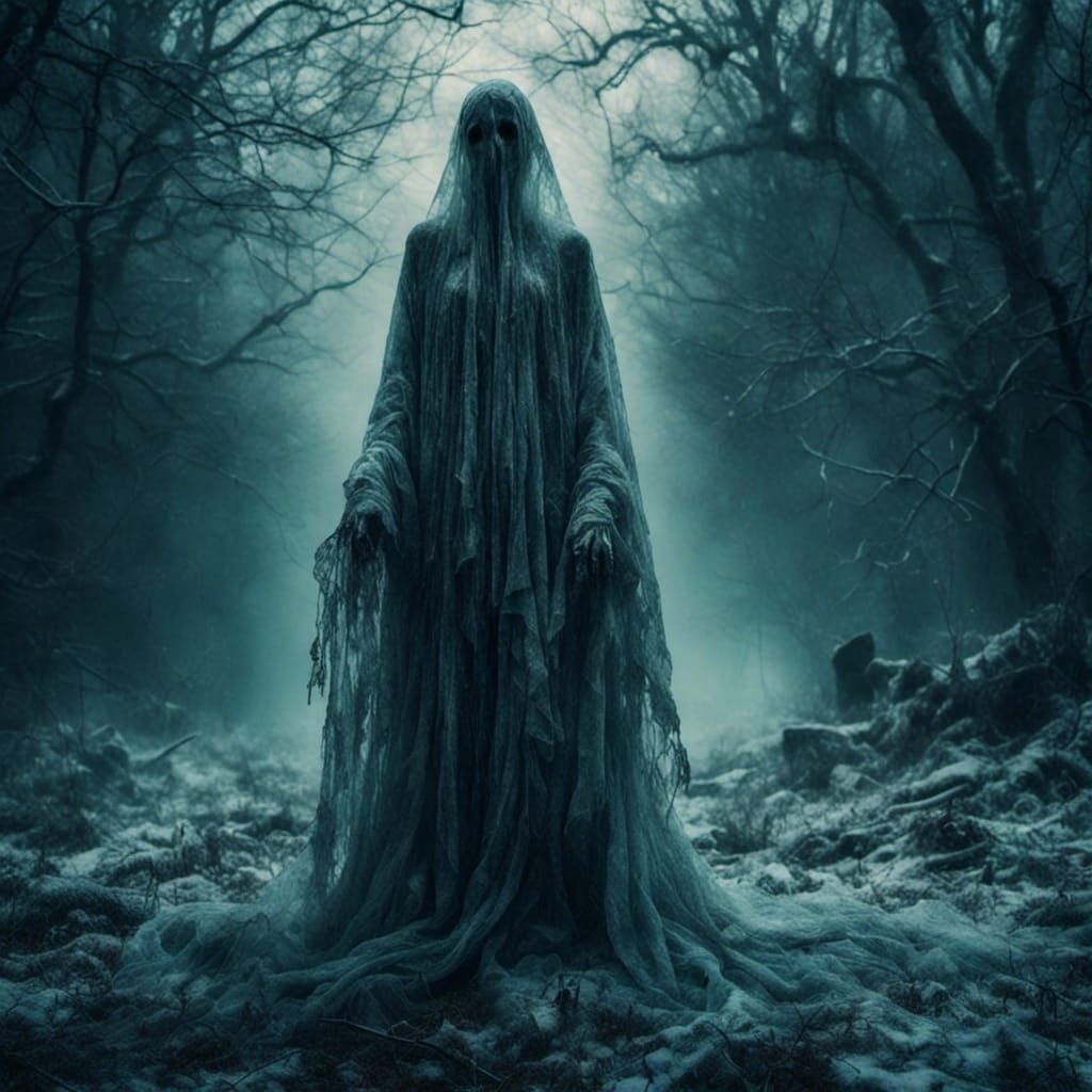 Ghostly Figure Shakes with Macabre Despair