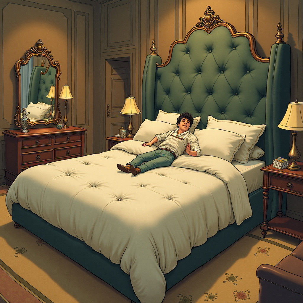 Tiny Man in Colossal Bedroom, Digital Art