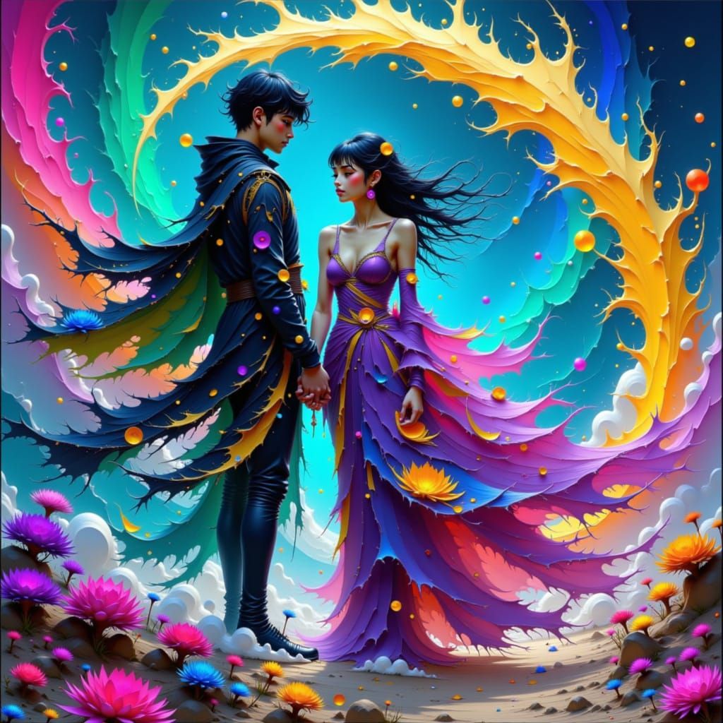 Couple Amidst Elemental Forces in Ethereal Style