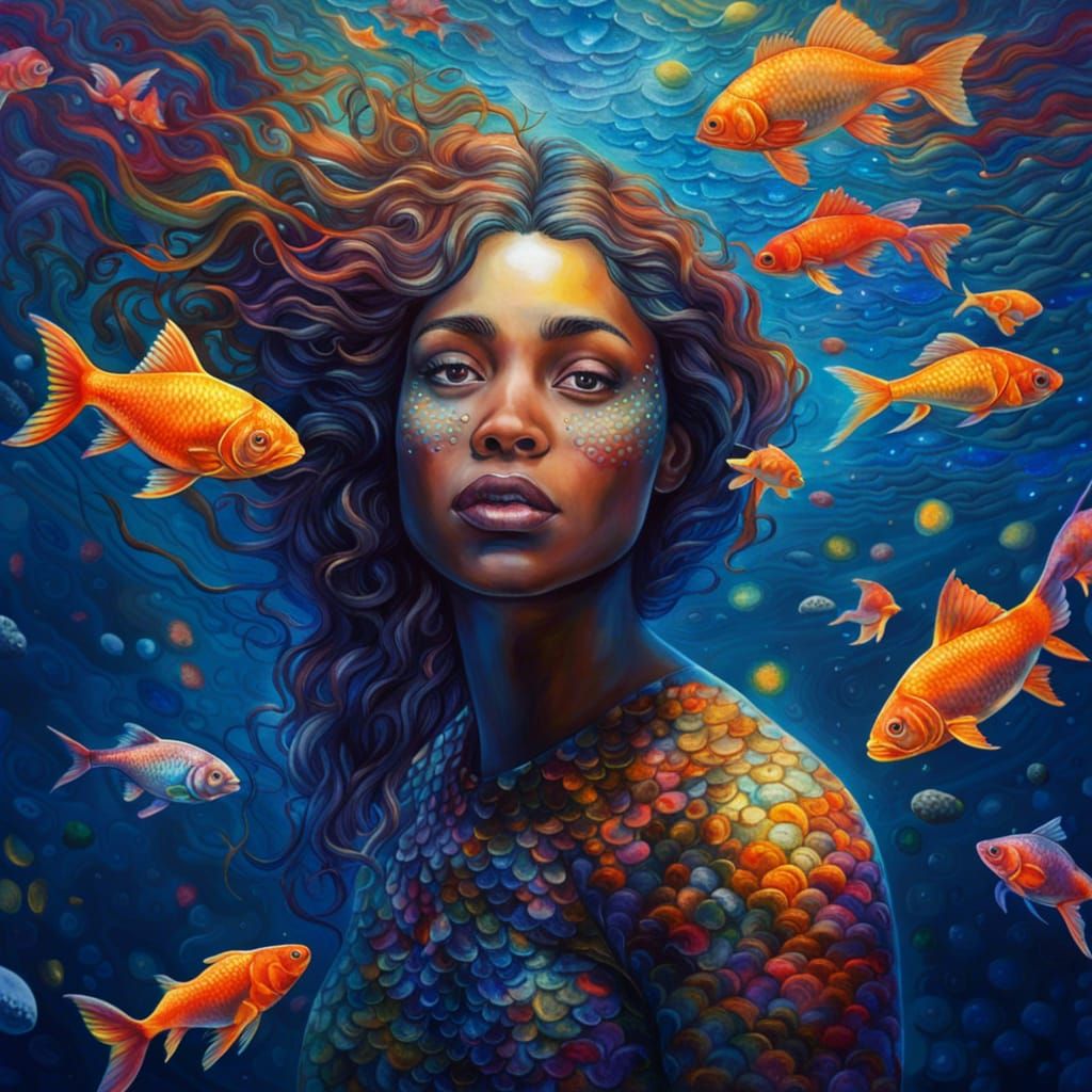 Hyperrealistic Mermaid in Galactic Underwater Realm