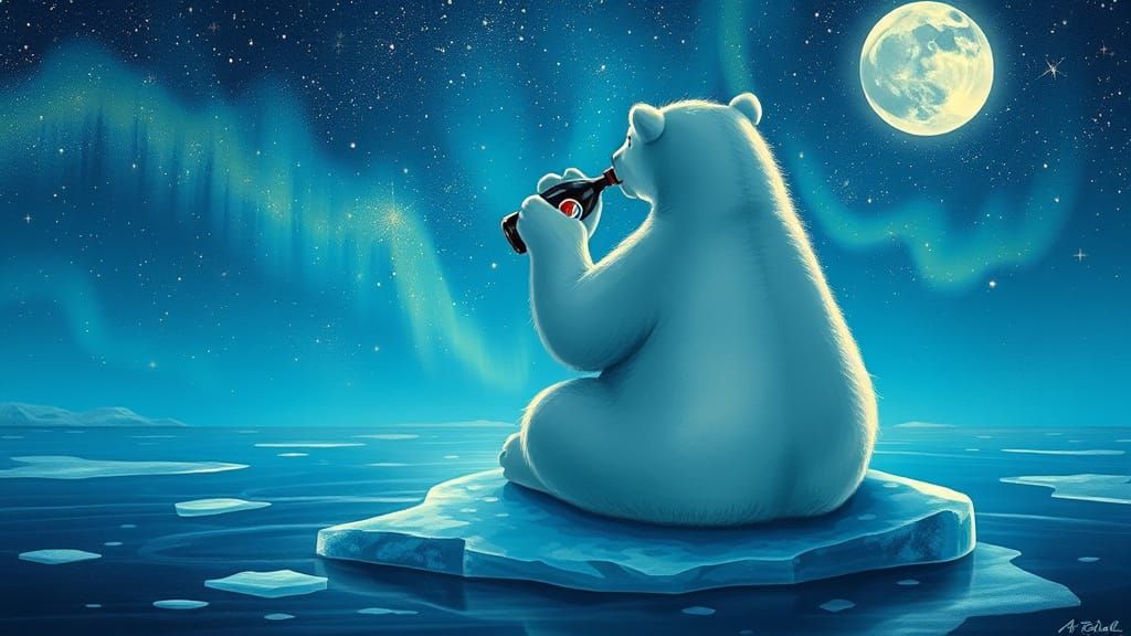 Little Polar Bear Contemplates the Northern Lights