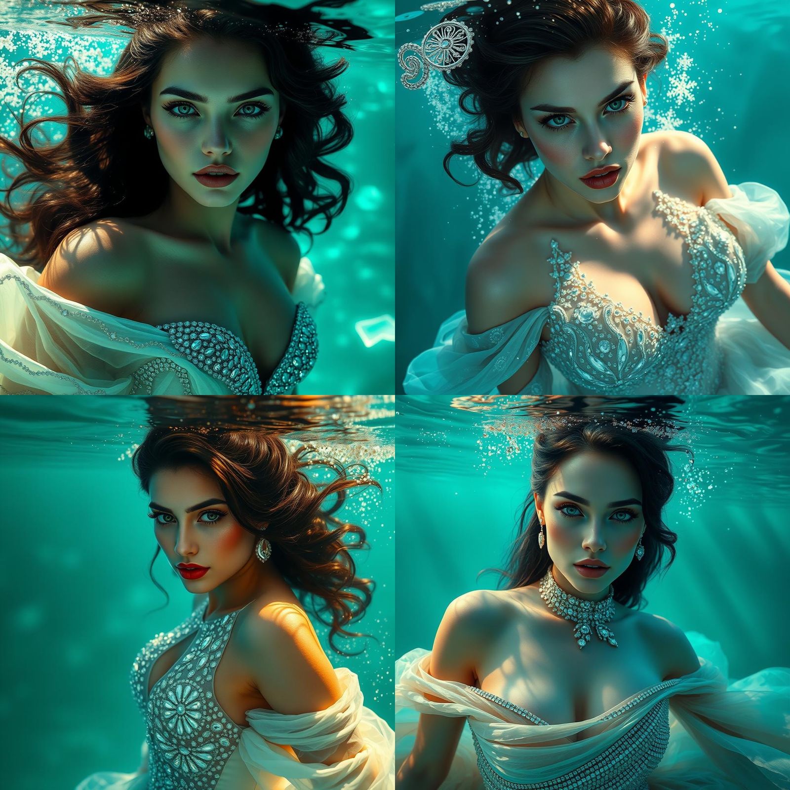 Submerged Beauty in Diamond Gown, Digital Painting