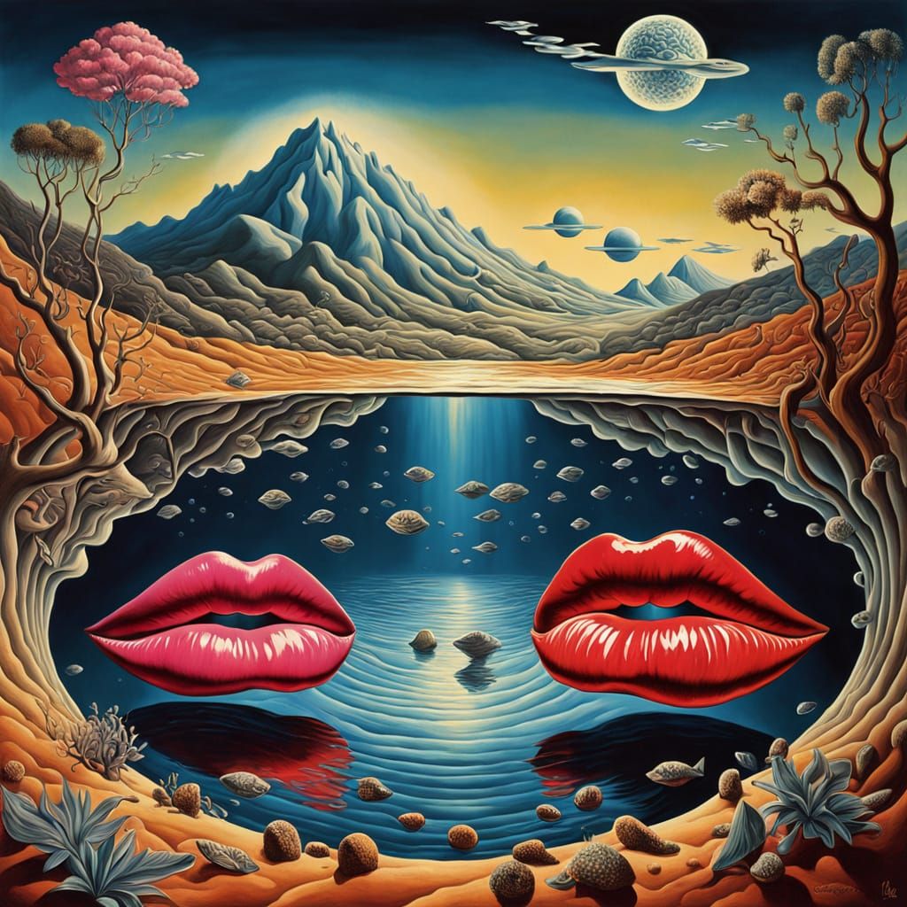 Surreal Lips Art in Vibrant Digital Style
