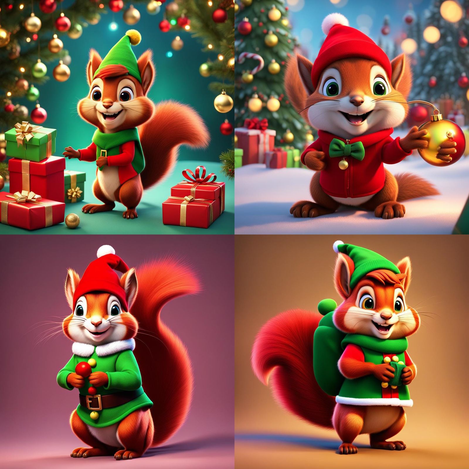 Whimsical Christmas Elf Squirrel in Vibrant 3D