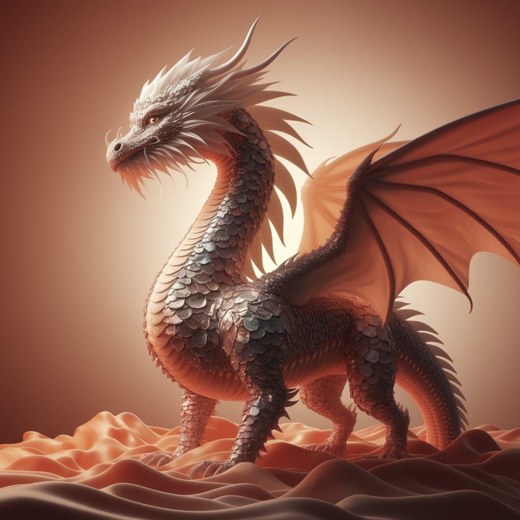 Luxurious Fabric Dragon Emerge from Warm Background