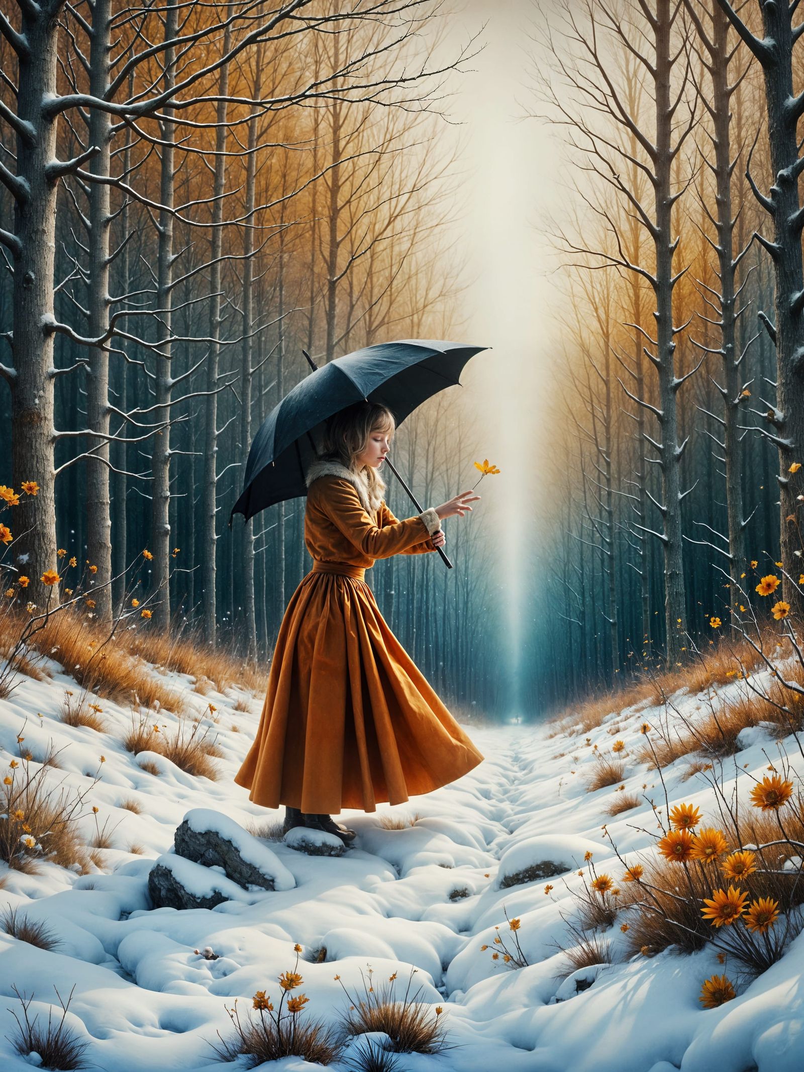 Dreamy Child in Winter Forest Art