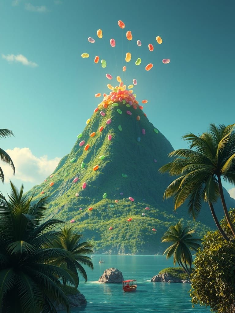 Vibrant Tropical Volcano in Photorealistic Style