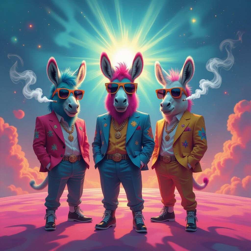 Psychedelic Man-Donkeys on Cygnus X1 in Digital Art Style