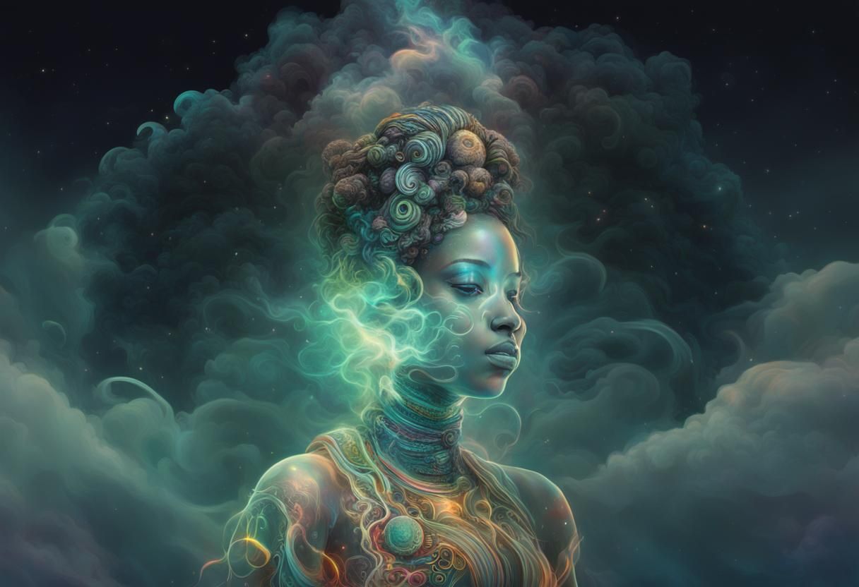 Afrofuturistic Smoke Goddess in Astral Colors