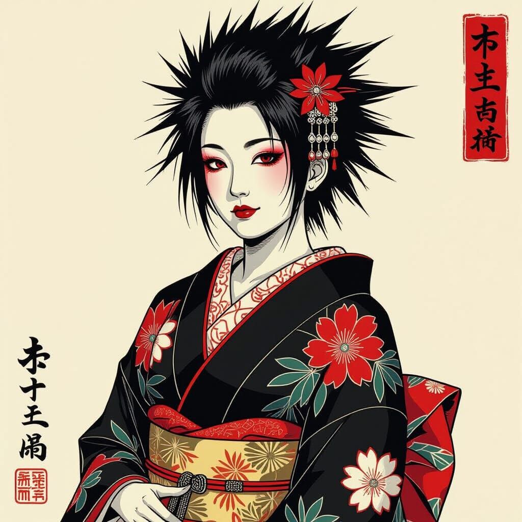 Ukiyo-e Punk Fashion: Woman in Kimono
