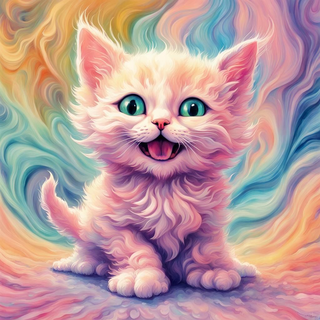Pastelwave Kitten: Cute and Psychedelic Digital Art