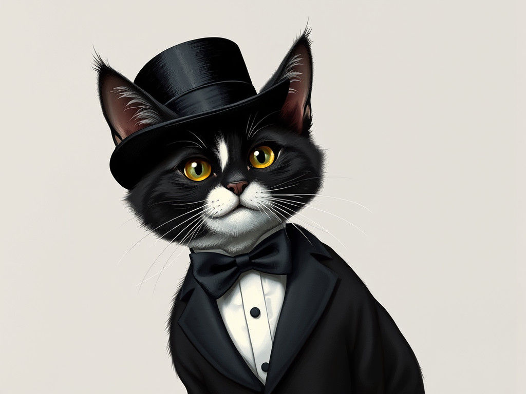 Elegant Tuxedo Cat in Classic Illustration Style