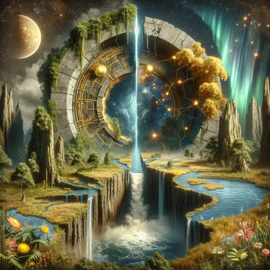 Stargate Portal to High-Tech Jungle, 3D Anime Style