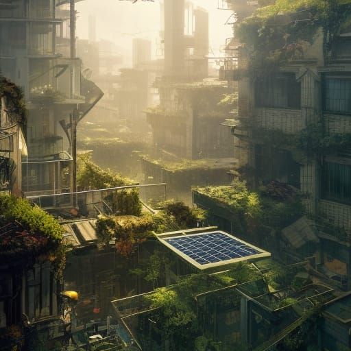 Solarpunk Cityscape with Lush Gardens