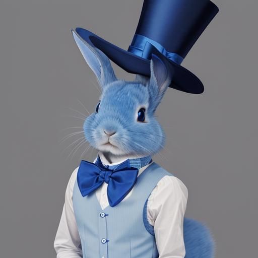 Blue Rabbit in Top Hat and Bow Tie