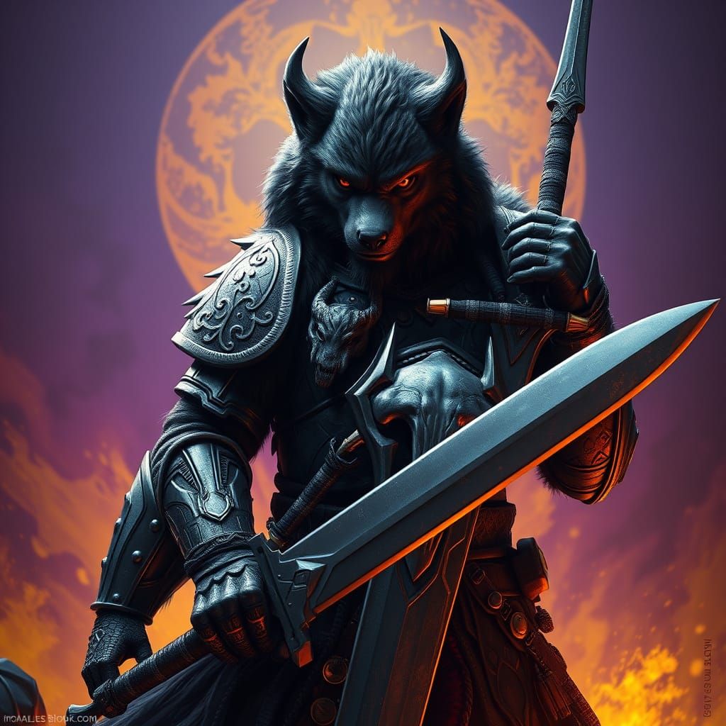 Dark Fantasy Warlord with Wolf Skull Emblem