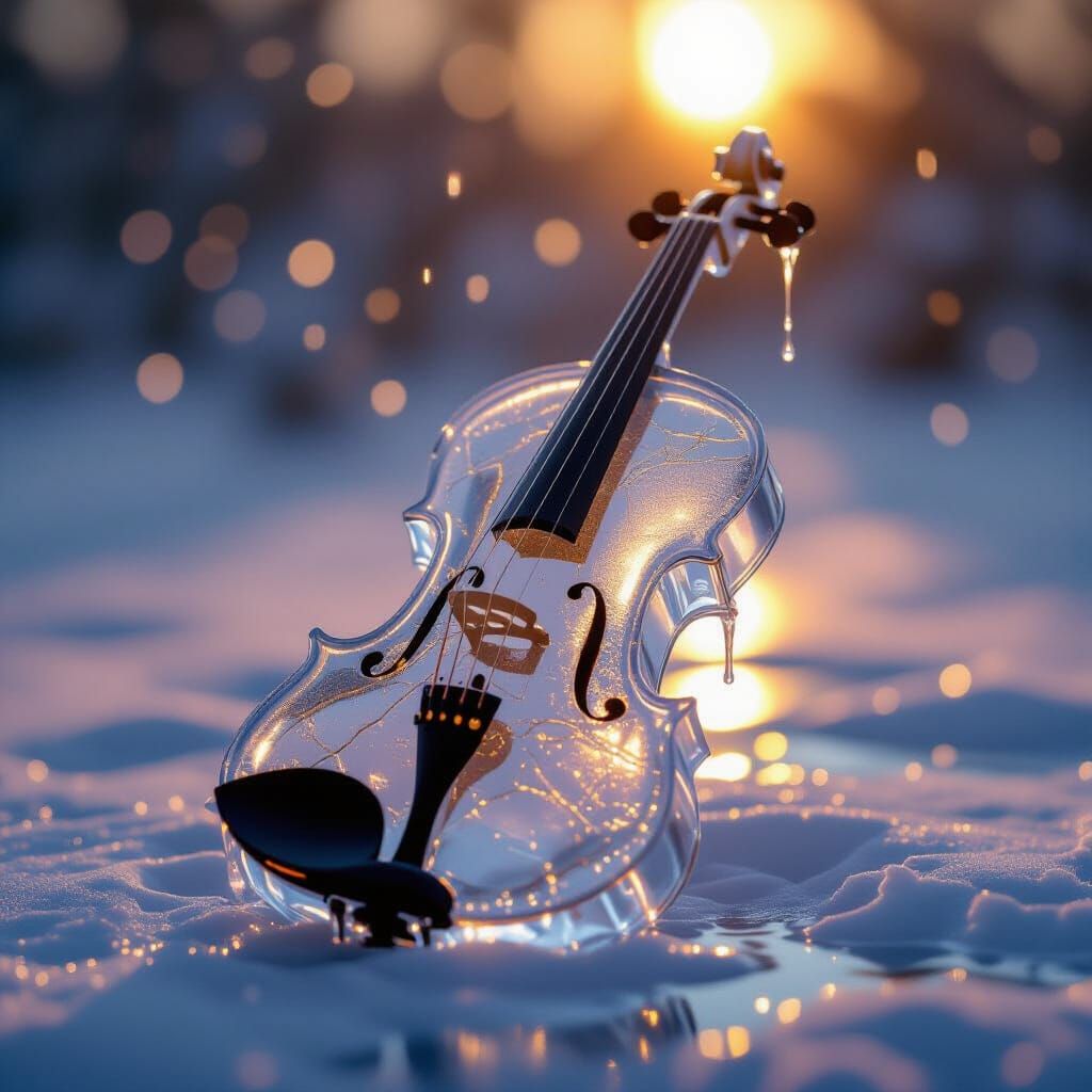 Melting Ice Violin with Gold Veins in Sunlight