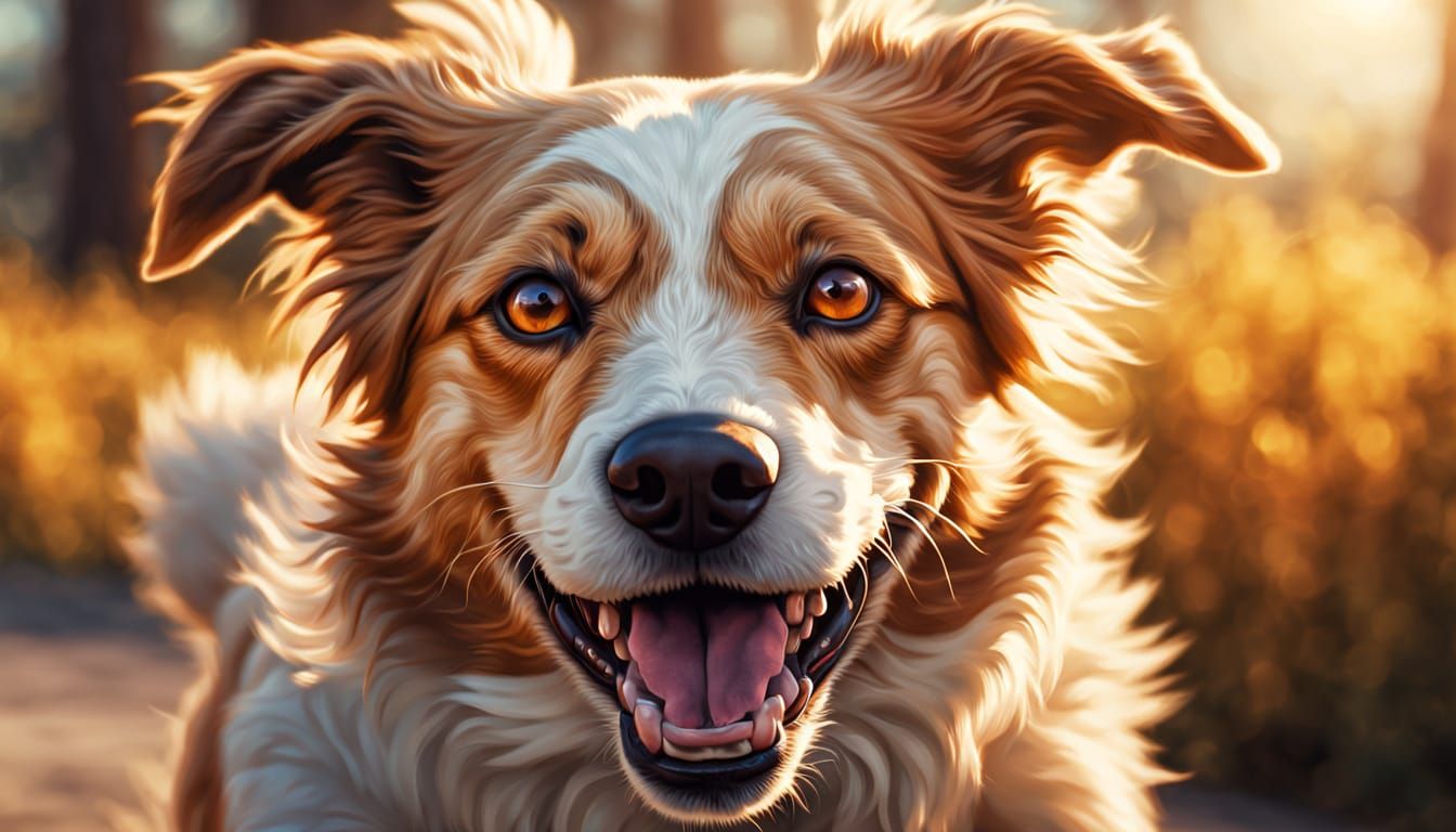 Happy Dog Running in Hyper-Realistic Digital Art