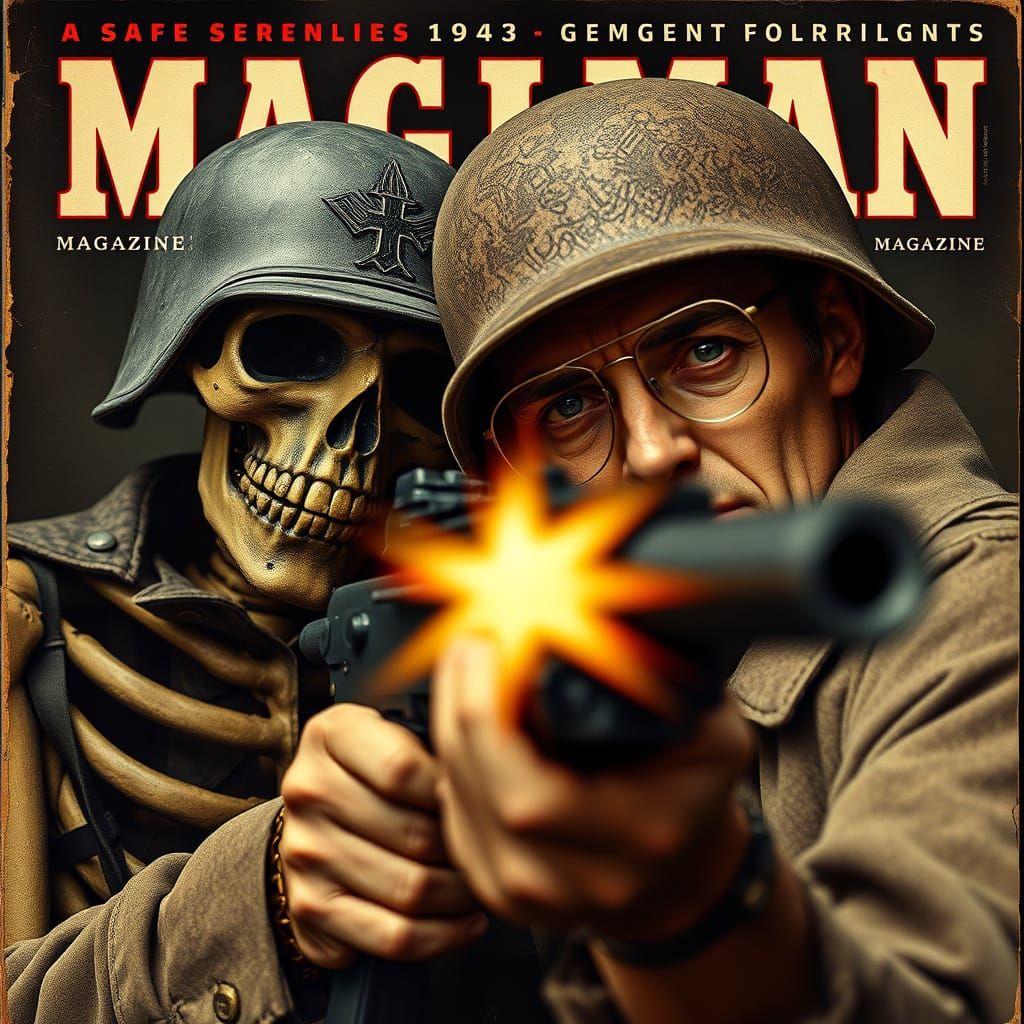 WWII Skeleton Soldier on Vintage Magazine Cover